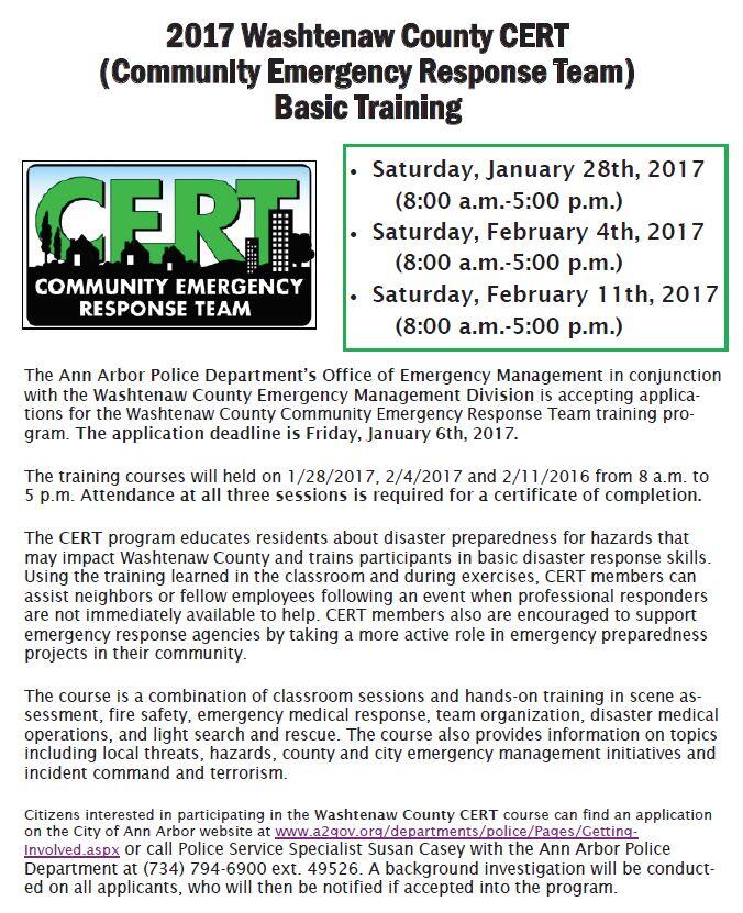 Community Emergency Response Team (CERT) Basic Training (Ann Arbor ...