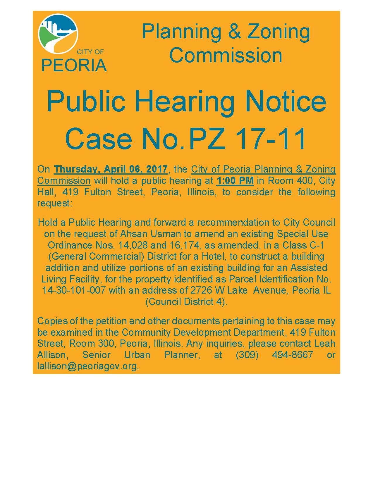Public Hearing Notice Planning & Zoning Commission, April 6, 2017