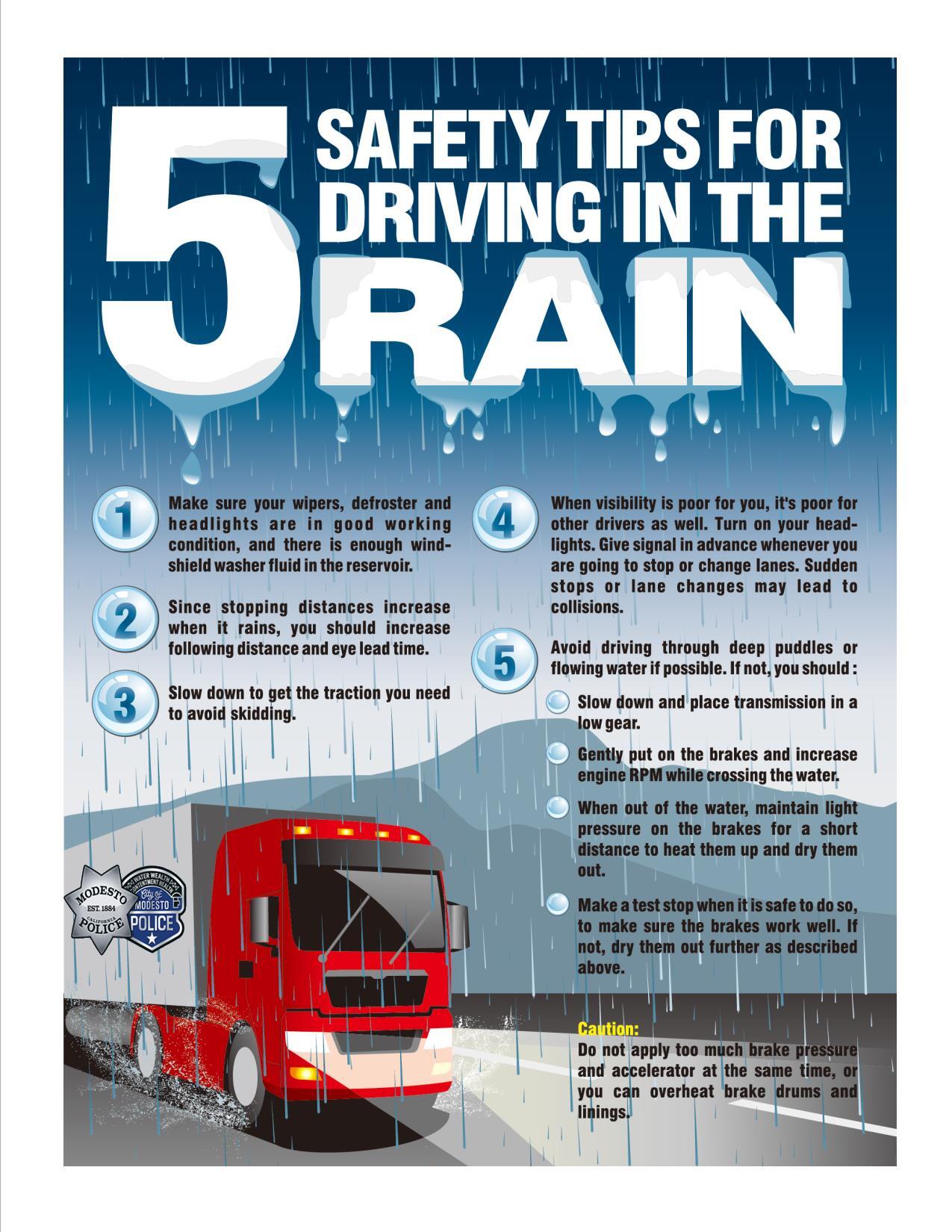 Driver Safety  5 SAFETY TIPS FOR DRIVING IN THE RAIN Modesto Police Department  Nextdoor
